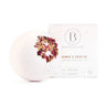 Kindred & Kin Bathorium Mama’s Perch bath bomb with dried rose petals and creamy coconut milk base in white packaging.