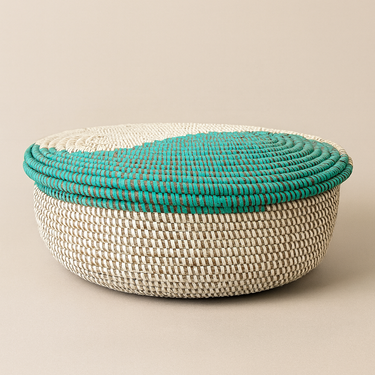 Saly Turquoise Low Lidded Basket
