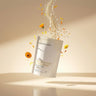Kindred & Kin Bathorium Ancient Oat Hydration bath soak pouch surrounded by floating oats, calendula, and milk splash