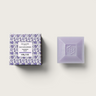 Kindred & Kin Benamôr Jacarandá calming soap bar and patterned floral box, a lilac-scented vegan cleansing soap.